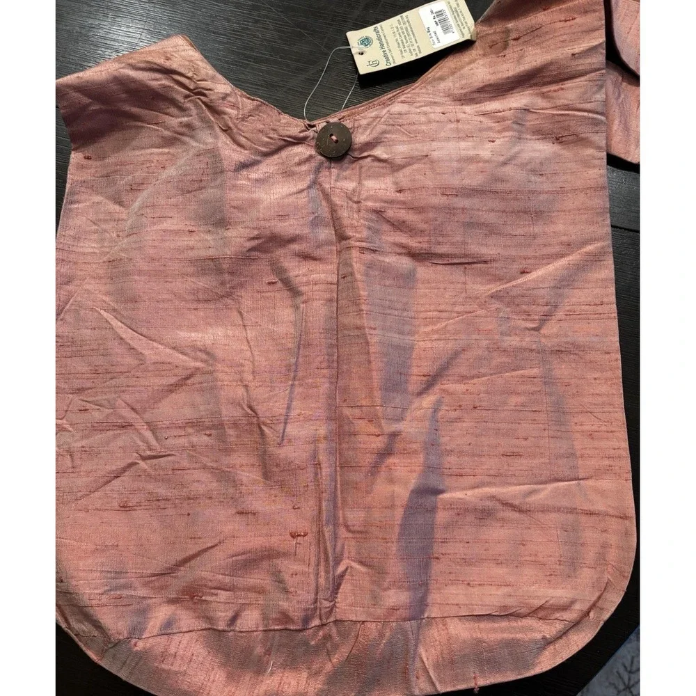 Fair-Trade Pink Woven Raw Silk Hobo Slouchy Bag Bohemian Sustainable Natural